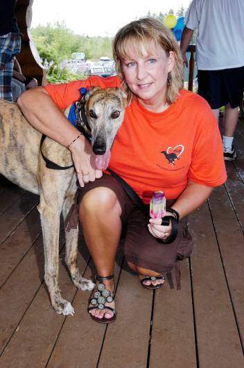 Deb Levasseur and her greyhound, Hughie.